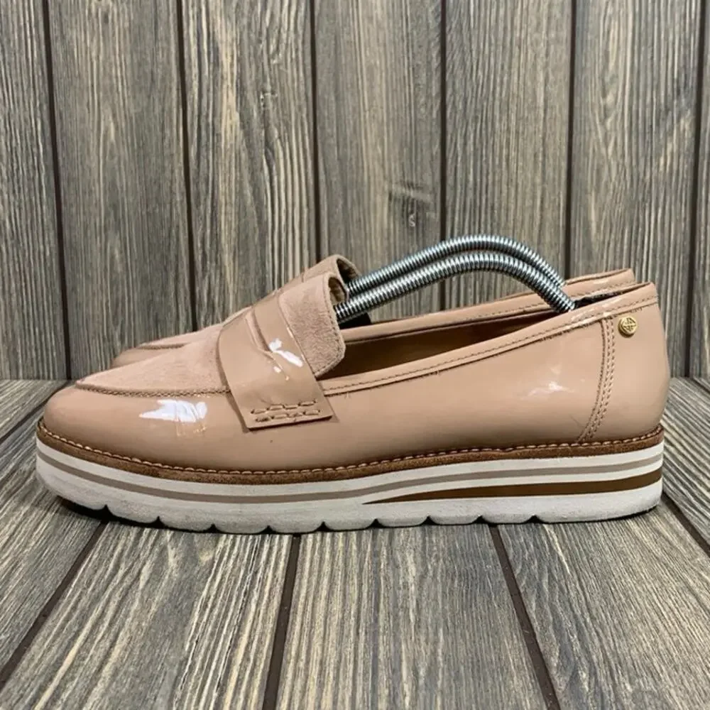 Antonio Melani‎ Bradlie Women Patent Leather Suede Loafer Slip On Beige Sz 9